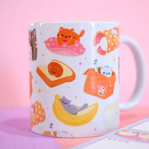 Cozy Cats Handprinted Mug ~ Kawaii Mugs ~Cute Ceramics ~ Adorable ceramics ~ Cute Ceramic Mugs ~ Cute Cat Whimsical Mug