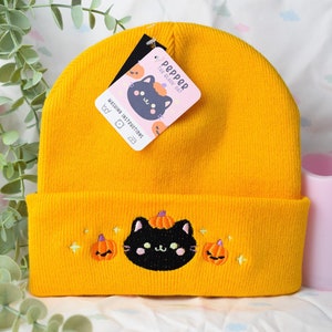 Kawaii beanie hat Pepper the Cat, cute winter beanie, fall cat beanie, embroidered soft beanie, cat beanie