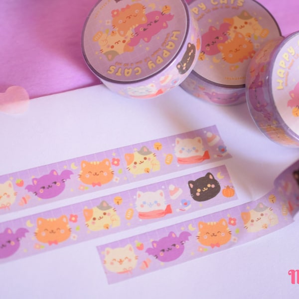 Washi Tape Kawaii Happy Cats • Washi Tape crafts • Bujo Stationery • Planner Notebook Washi