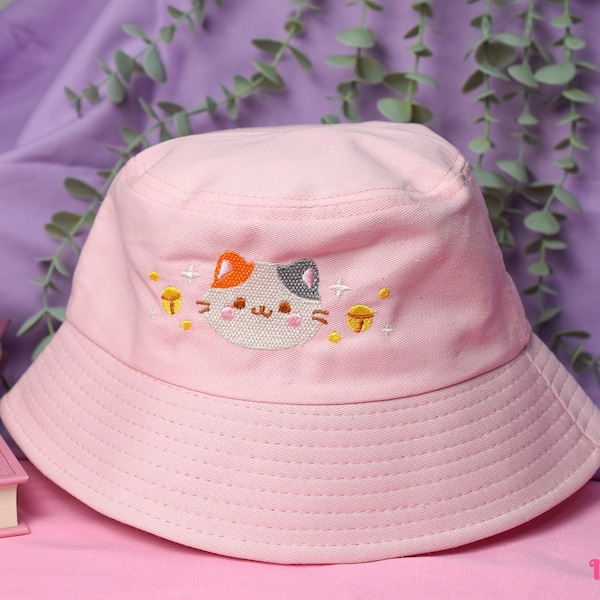 Kawaii Bucket Hat Bob the Lucky Cat • Summer Sun Hat • Adorable Cute Kawaii Hat • Cotton Hat