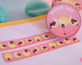 Washi Tape Kawaii Moon Cat • Washi Tape crafts • Bujo Stationery • Planner Notebook Washi