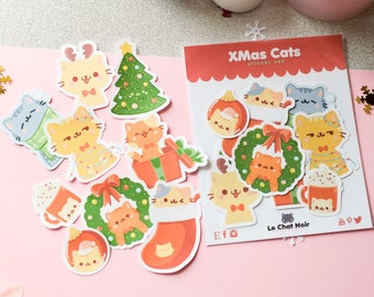 Kawaii Sticker Set XMas Cats • Christmas Stickers • Kawaii Stationery Bujo • Gift Christmas Stickers • Planner Notebook Stickers