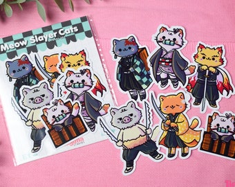 Kawaii Sticker Set Meow Slayer Cats • Cute Manga Stickers • Kawaii Anime Stationery • Kawaii Planner Stickers