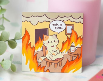 Aimant mignon chat This is Fine meme, aimant de réfrigérateur mignon, aimant kawaii, cadeaux chat, décoration de chat mignon