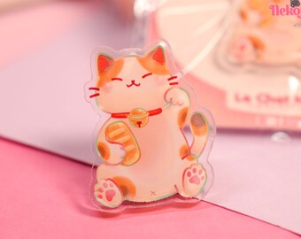 Kawaii Acrylique Pin Lucky Cat • Insigne d'épingles mignonnes • épingles d'animaux • épingles de sac • épingles de chat