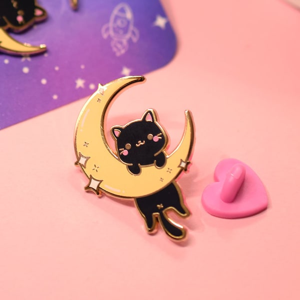 Hard Enamel Pin Cat on the Moon Kawaii , Cute Enamel Pin badge, gift for cat lovers, Christmas gift