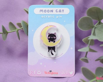 Kawaii Acrylique Pin Moon Cat • Badge Épingles mignonnes • Épingles d'animaux • Épingles de sac • Épingles de chat