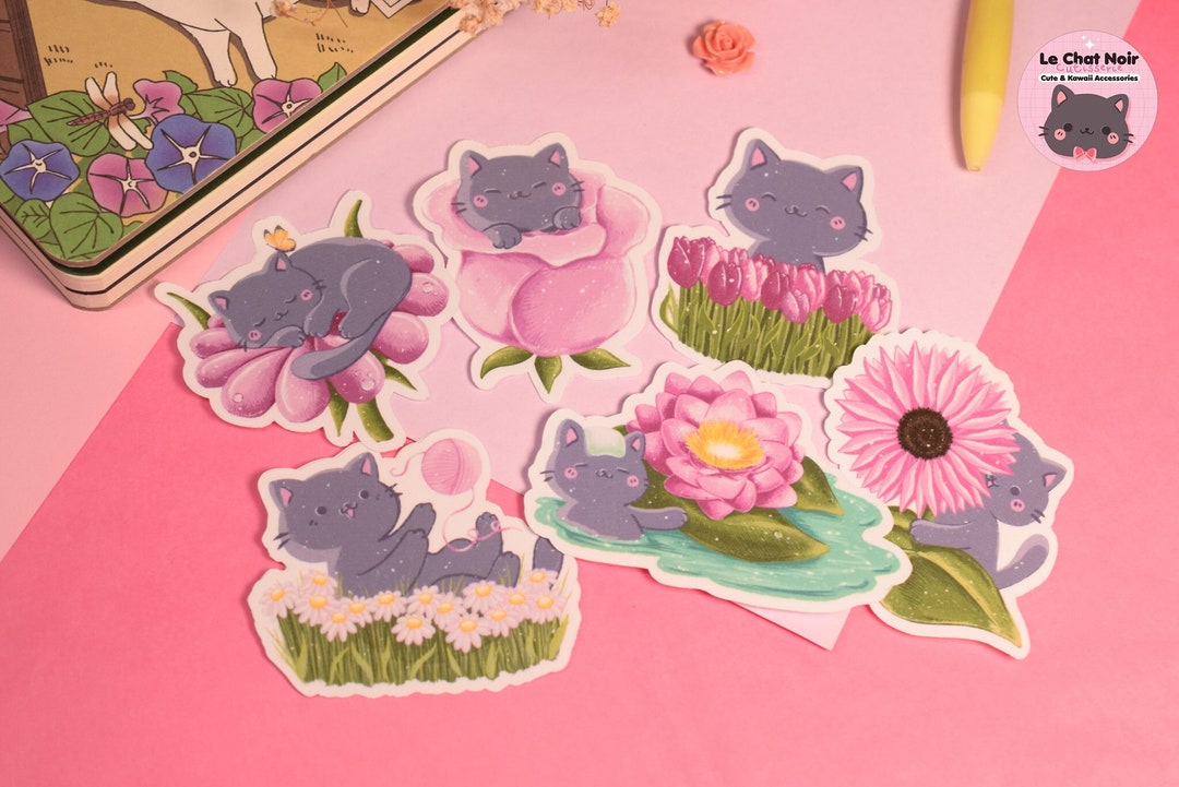 Kawaii Sticker Set Hello Spring Cats Flower Stickers Kawaii Stationery ...