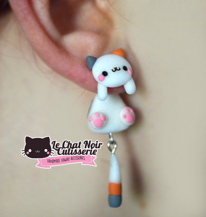 Kawaii Earrings Cat Stud Calico Cute Cat Jewelry Gift Kitten Etsy