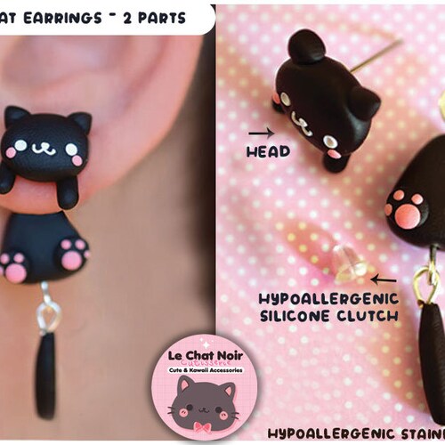 Kawaii Earrings Cat Stud Calico Cute Cat Jewelry Gift Kitten Etsy