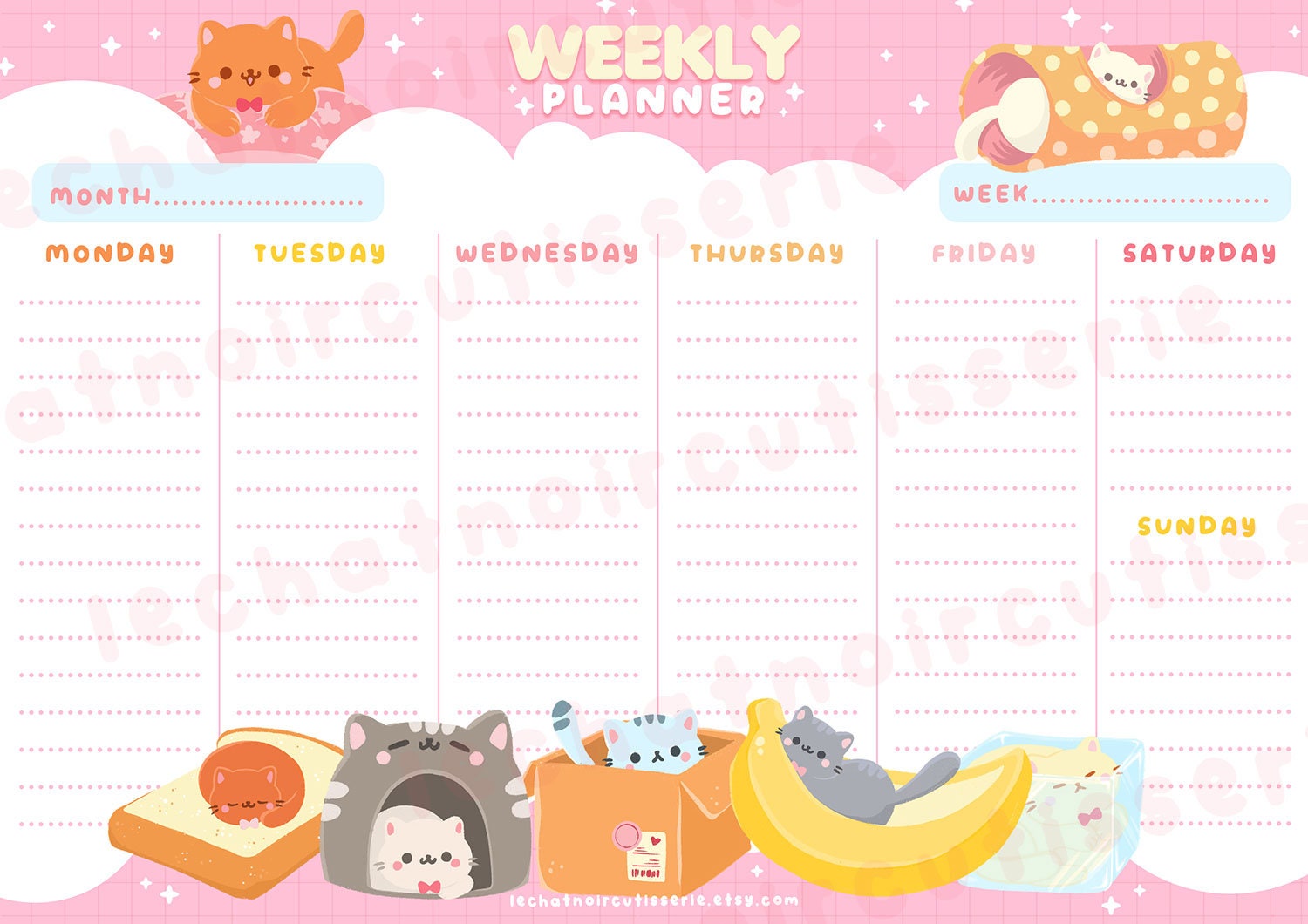 Korean Cute Cat Family Schedule Personal Planner Organizer Small