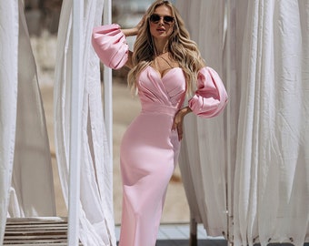 Pink Midi Corset Dress, Pink Formal Dress, Corset Midi Dress, Corset Dress, Birthday Corset Dress, Straight Silhouette Dress, Wedding Guest
