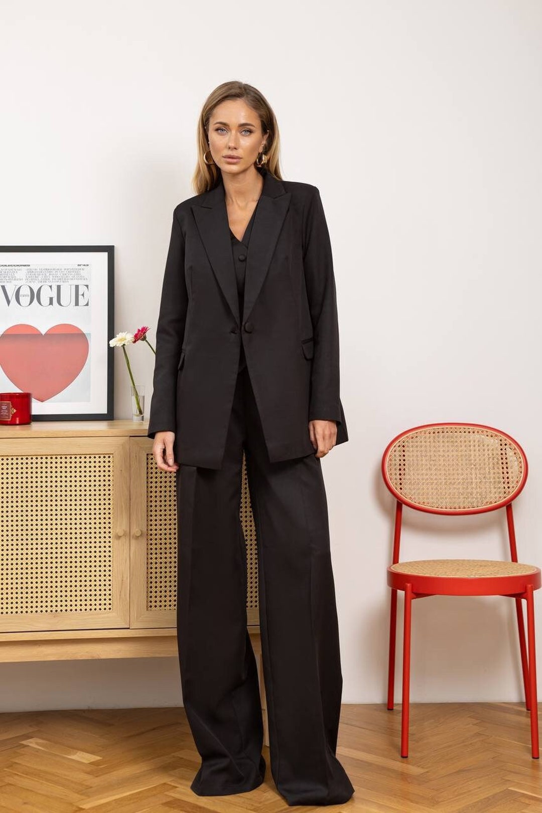 Black Suit Woman, Women Suit With Vest, Womens Oversize Suit, Formal White Woman Suit, Women Business Suit, Suits With Wide Leg Pants