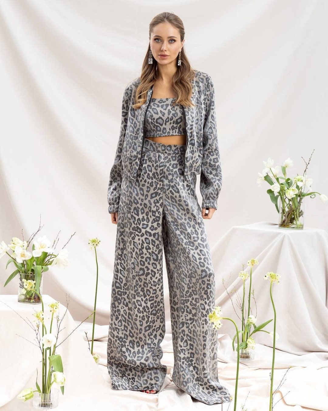 Casual Leopard Print Suit