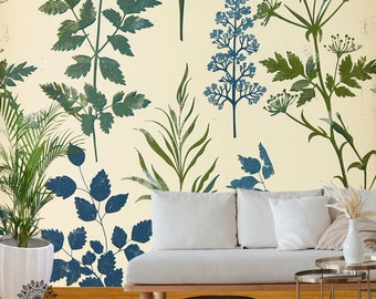 Watercolor Leaf Design Wallpaper, Vintage Peel And Stick Wallpaper, Botanical Pattern Wall Decor, Self Adhesive Wall Mural