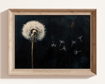 Pintura al óleo floral oscura y melancólica, arte de pared imprimible vintage de Melodía oscura, decoración de Academia oscura, decoración Cottagecore antigua y oscura, arte impreso de diente de león melancólico