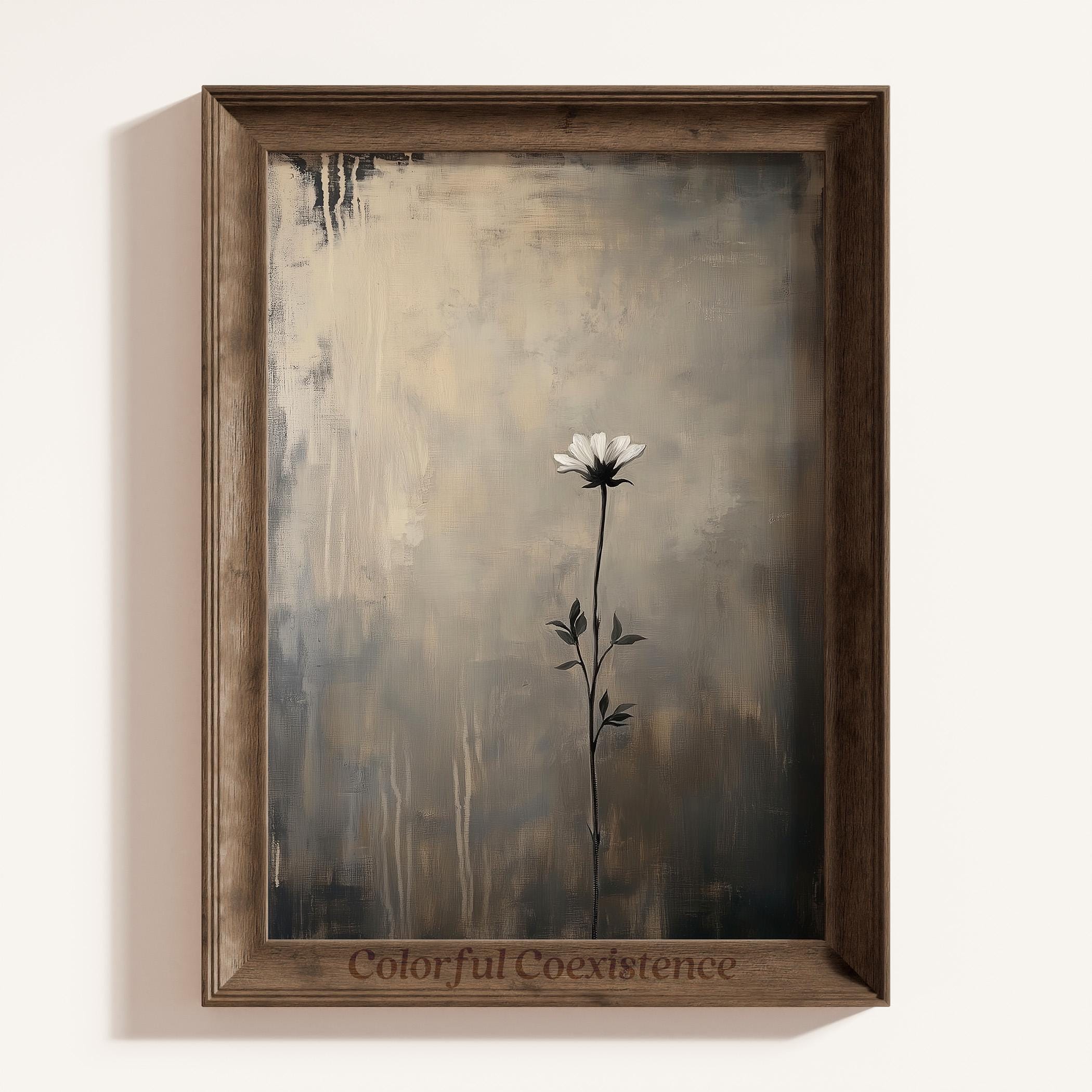 Moody Gray Flower Painting Vintage Printable Wall Art Dark Artwork Dark ...
