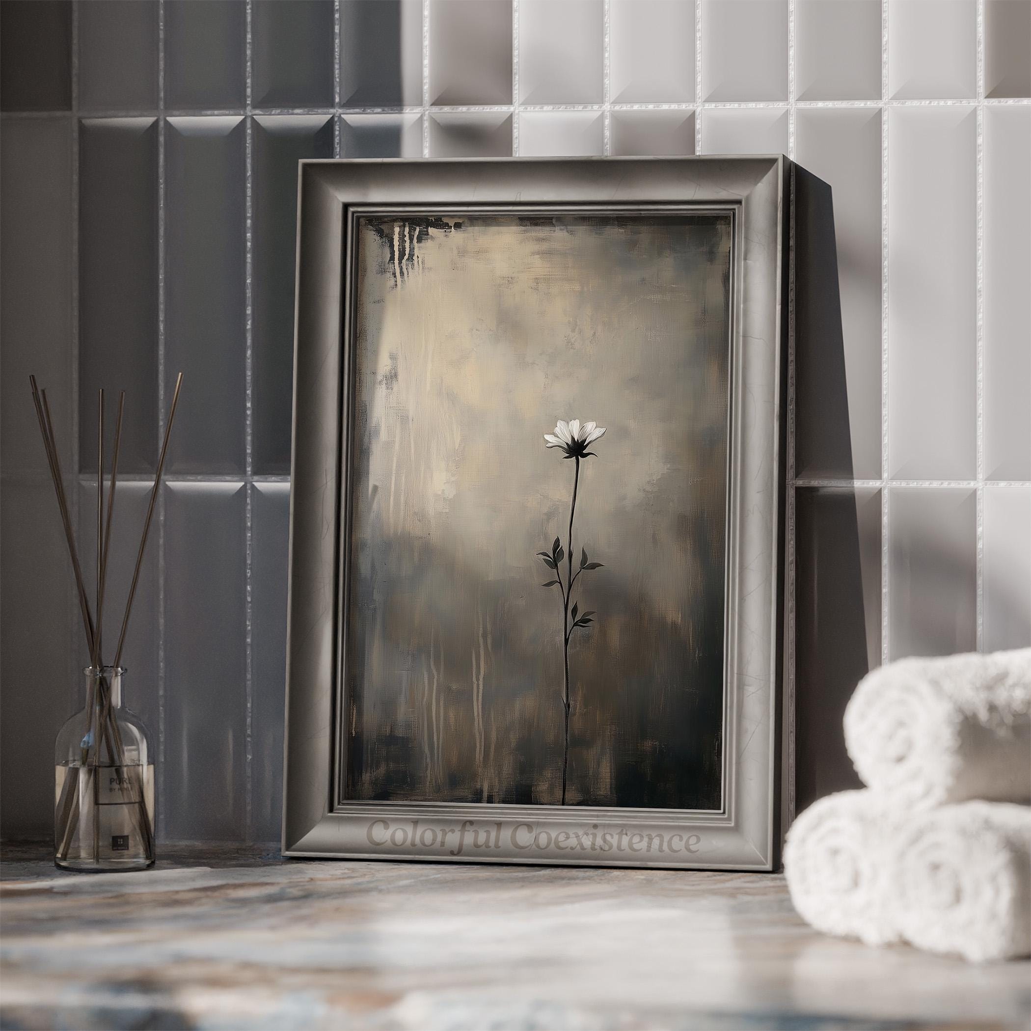 Moody Gray Flower Painting Vintage Printable Wall Art Dark Artwork Dark ...