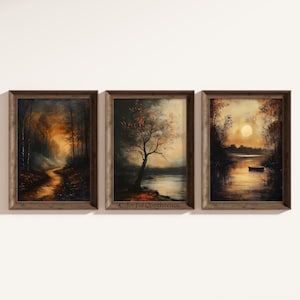 Moody Wall Art Set of 3 Paintings Vintage Printable Dark Forest Artwork Dark Academia Decor Moody Wall Art Digital Three Piece Gallery Wall