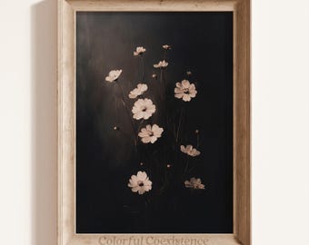Moody Floral Wall Art Vintage Printable Painting Dark Academia Decor Antique Moody Wildflowers Wall Art Dark Cottagecore Botanical Home Deco