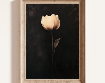 Arte de pared con flores oscuras y melancólicos, pintura floral vintage imprimible, decoración de academia oscura, impresión de tulipán antiguo, arte de pared floral oscuro, impresión victoriana