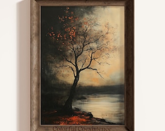 Moody Fall Landscape Wall Art Moody Vintage Printable Wall Art Dark Academia Decor Moody Print Digital Download Gothic Autumn Decor Tree Art