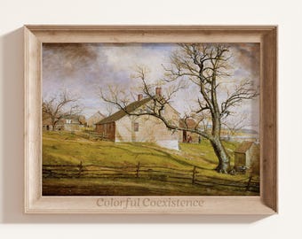 Vintage Landscape Print Printable Painting Vintage Spring Wall Art Cottagecore Decor Light Academia Decor Home Decor Rural View Painting