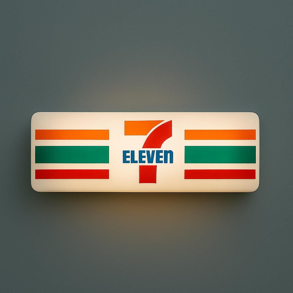 7-Eleven LED Fridge Magnet – Glowing Konbini Refrigerator Light, Japanese Convenience Store Decor, Mini Retro Neon Sign Gift