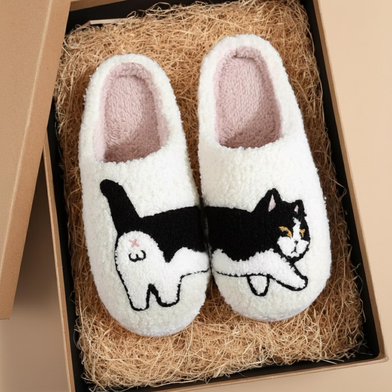 Pantofole In Peluche A Forma Di Gatto Per Donna - Morbide, Calde, Suola Antiscivolo, Lavabili, Per Casa E Brevi Uscite