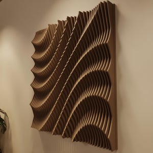 CERA XL | Arte mural paramétrico de madera y panel acústico | Escultura mural de madera con difusor de sonido 3D | Escultura moderna extragrande en ámbar natural