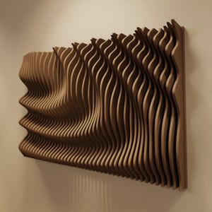 JUNA L | Pannello acustico e arte da parete in legno parametrico | Scultura da parete in legno con diffusore acustico 3D | Grande scultura moderna in ambra naturale