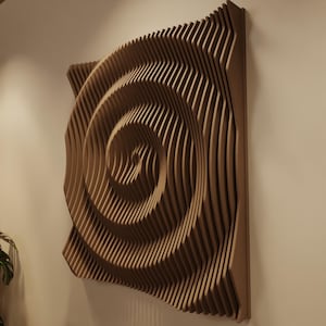 VORT XL | Parametric Wood Wall Art & Acoustic Panel | 3D Sound Diffuser Wall Sculpture Wood | Extra Large Modern Sculpture Natural Amber