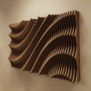 CERA L | Pannello acustico e arte da parete in legno parametrico | Scultura da parete in legno con diffusore acustico 3D | Grande scultura moderna in ambra naturale