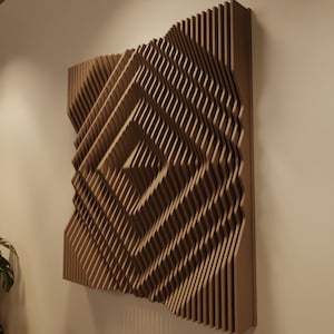 SORA XL | Parametric Wood Wall Art & Acoustic Panel | 3D Sound Diffuser Wall Sculpture Wood | Extra Large Modern Sculpture Natural Amber