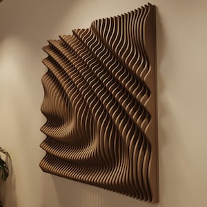 JUNA XL | Parametric Wood Wall Art & Acoustic Panel | 3D Sound Diffuser Wandskulptur Holz | Extra Large Modern Sculpture Natural Amber