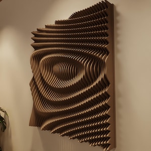 VOID XL | Parametric Wood Wall Art & Acoustic Panel | 3D Sound Diffuser Wandskulptur Holz | Extra Large Modern Sculpture Natural Amber
