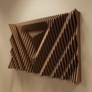 NEXO L | Arte mural paramétrico de madera y panel acústico | Escultura mural de madera con difusor de sonido 3D | Escultura moderna grande en ámbar natural