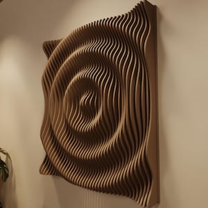 DROP XL | Parametric Wood Wall Art & Acoustic Panel | 3D Sound Diffuser Wall Sculpture Wood | Extra Large Modern Sculpture Natural Amber