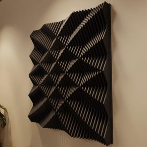 FLUX XL | Parametric Wood Wall Art & Acoustic Panel | 3D Sound Diffuser Wall Sculpture Wood | Extra Large Modern Sculpture Black