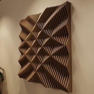 FLUX XL | Parametric Wood Wall Art & Acoustic Panel | 3D Sound Diffuser Wandskulptur Holz | Extra Large Modern Sculpture Natural Amber