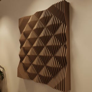 HUSH XL | Parametric Wood Wall Art & Acoustic Panel | 3D Sound Diffuser Wall Sculpture Wood | Extra Large Modern Sculpture Natural Amber
