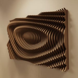 VOID L | Arte mural paramétrico de madera y panel acústico | Escultura mural de madera con difusor de sonido 3D | Escultura moderna grande en ámbar natural