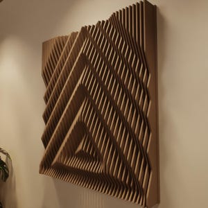 KODA XL | Parametric Wood Wall Art & Acoustic Panel | 3D Sound Diffuser Wall Sculpture Wood | Extra Large Modern Sculpture Natural Amber