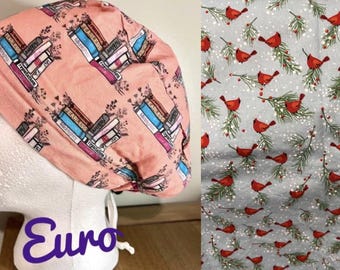 Winter Cardinal Birds Euro Style Scrub Cap