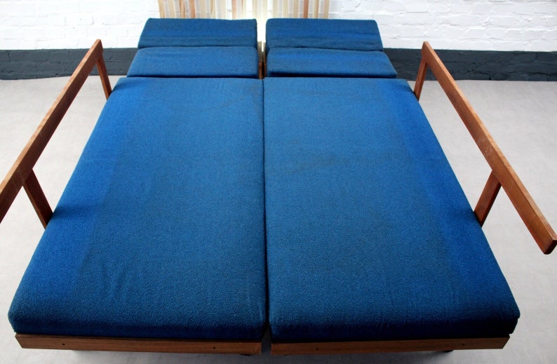 Mid Century Vintage Sofa Couch Daybed Set Palisander Teak Kombination Polsterung Blau. Eckmöbelbox im 70er Jahre Design Bild 6