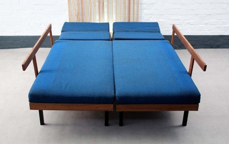 Mid Century Vintage Sofa Couch Daybed Set Palisander Teak Kombination Polsterung Blau. Eckmöbelbox im 70er Jahre Design Bild 2