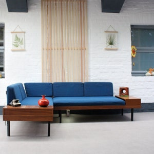 Mid Century Vintage Sofa Couch Daybed Set Palisander Teak Kombination Polsterung Blau. Eckmöbelbox im 70er Jahre Design Bild 1