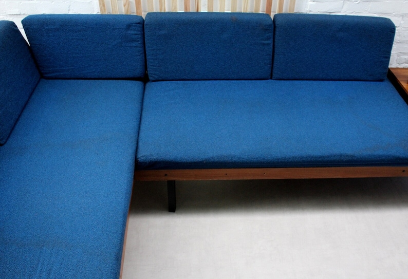 Mid Century Vintage Sofa Couch Daybed Set Palisander Teak Kombination Polsterung Blau. Eckmöbelbox im 70er Jahre Design Bild 3