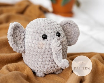 Amigurumi Elephant Crochet Pattern No Sew PDF Tutorial Stuffed Animal Plushie Ellie The Elephant