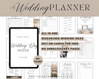 Wedding Planner Editable Canva All In One Wedding Binder for Wedding Planning Wedding Checklist Wedding Timeline Wedding Schedule